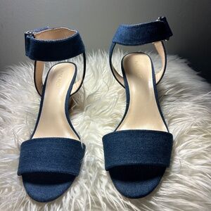 Nine West Denim Wedge Sandal with Ankle Strap. Size 10.